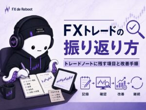 FXトレードの振り返り方とトレードノートの記録・改善手順を示すアイキャッチ画像